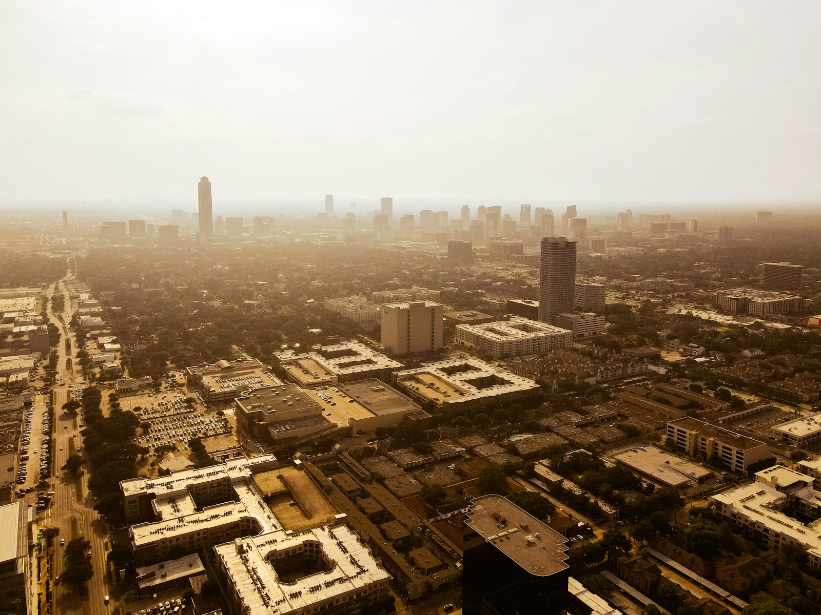 Aerial view of the Houston, Texas skyline and its growing metro area